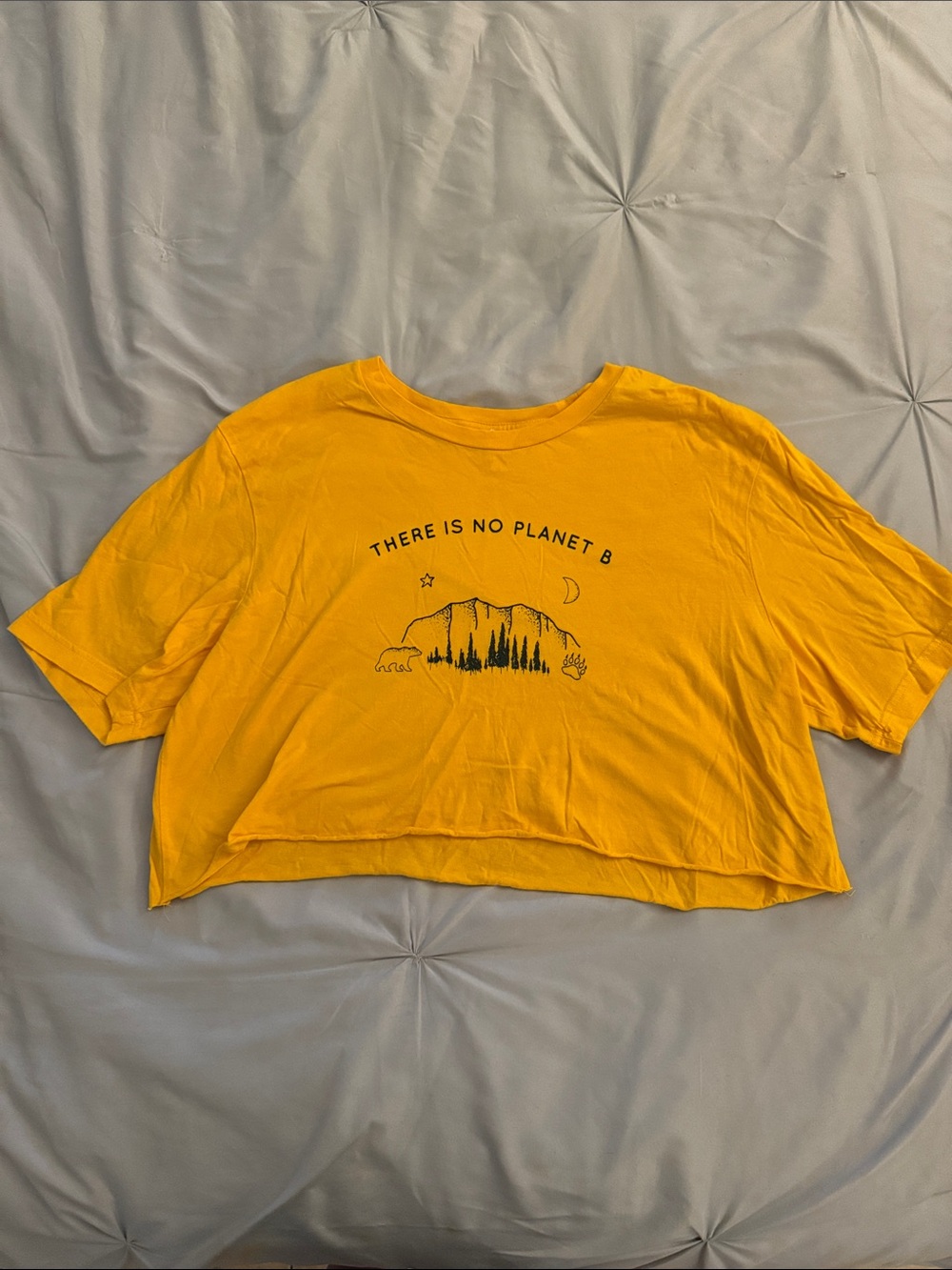 Gildan Yellow Crop Top with Black Nature Graphic